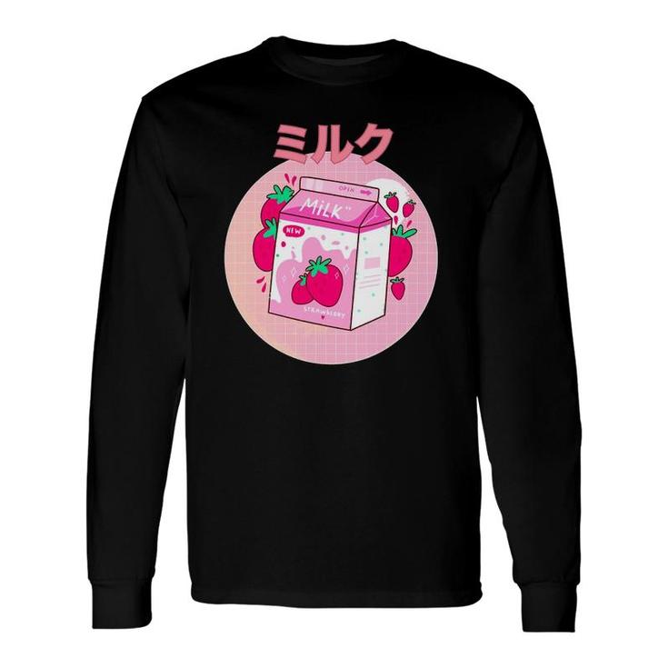 Japanese Kawaii Strawberry Retro 90S Milk Shake Carton Long Sleeve T-Shirt T-Shirt