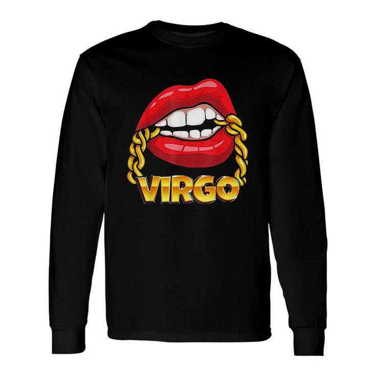 Juicy Lips Gold Chain Virgo Zodiac Sign Long Sleeve T-Shirt T-Shirt
