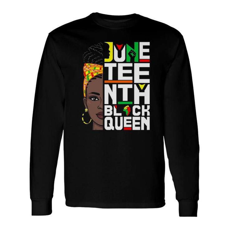 Juneteenth Black Queen Melanin Afro Headwrap African Map Raised Fist Long Sleeve T-Shirt T-Shirt