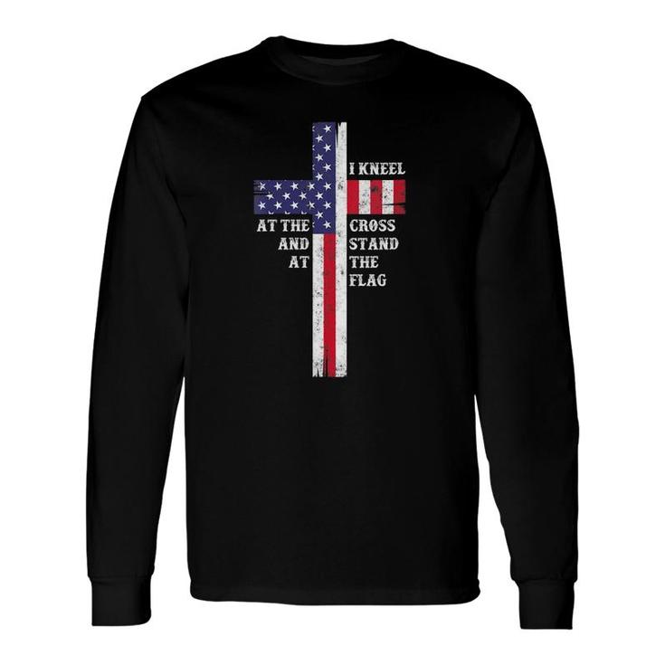 I Kneel At The Cross And Stand At The Flag V-Neck Long Sleeve T-Shirt T-Shirt