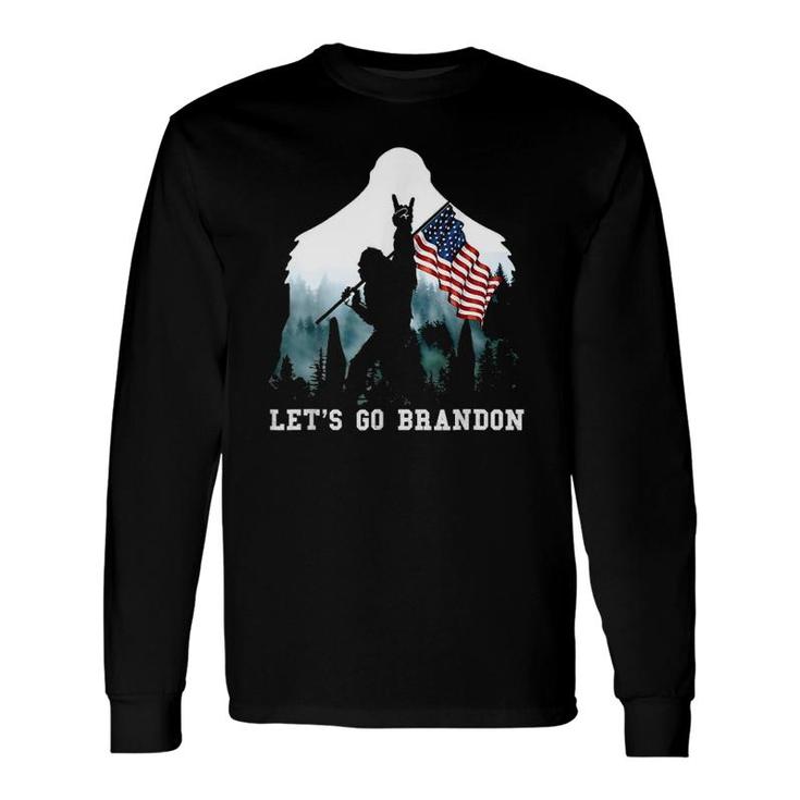 Let's Go Brandon Camping Bigfoot Rock And Roll American Flag Long Sleeve T-Shirt