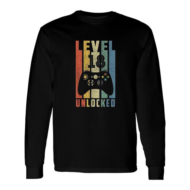 Level 18 Unlocked 18th Video Gamer Birthday Boy Retro Long Sleeve T-Shirt