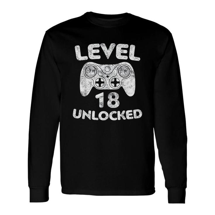 Level 18 Unlocked 18th Video Gamer Birthday White Long Sleeve T-Shirt
