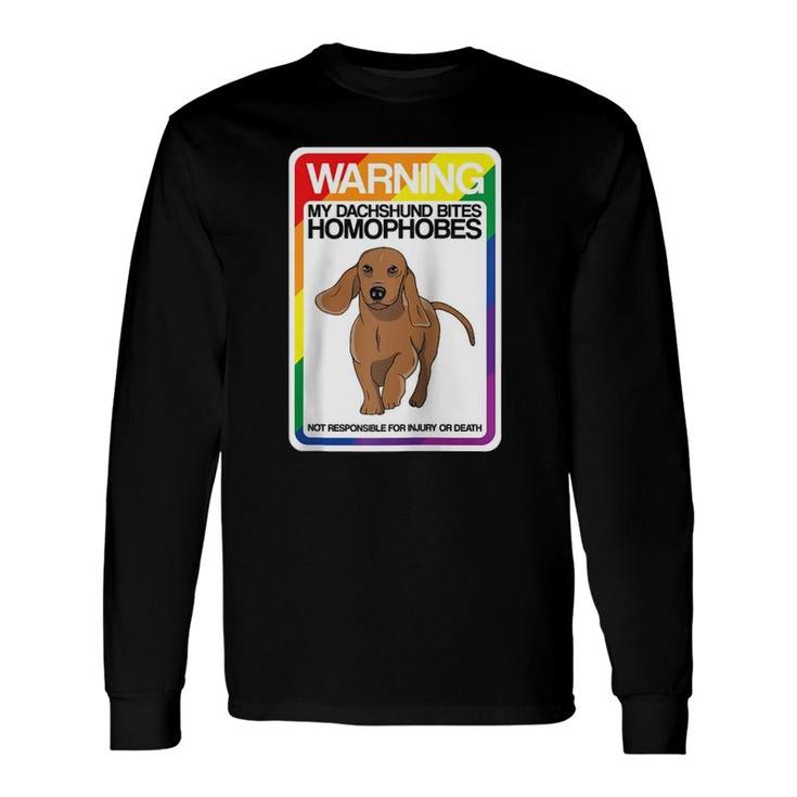 Lgbt Rainbow Warning Dachshund Bites Homophobes Raglan Baseball Tee Long Sleeve T-Shirt T-Shirt