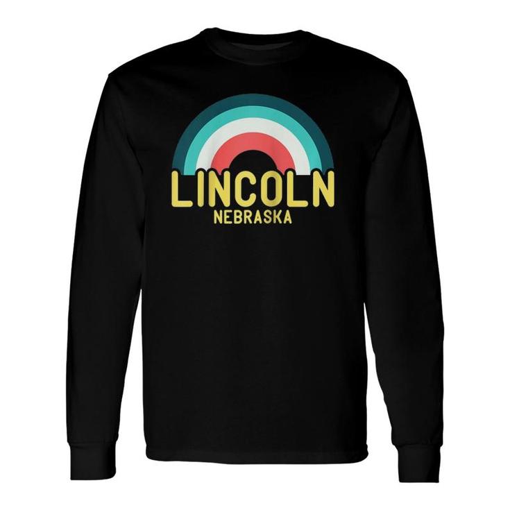 Lincoln Nebraska Vintage Retro Rainbow Raglan Baseball Tee Long Sleeve T-Shirt T-Shirt