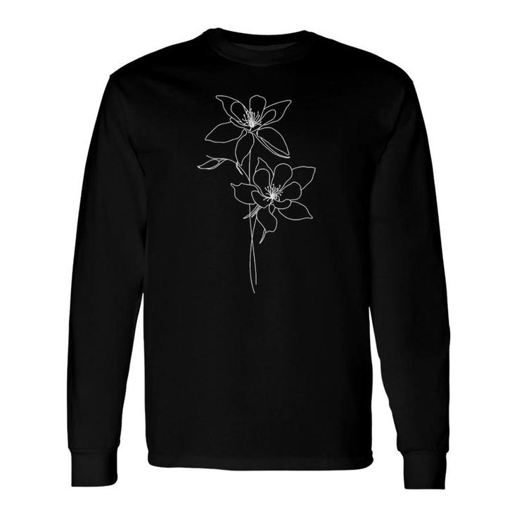 Line Art Columbine Flowers Botanical Minimalist Fashion Long Sleeve T-Shirt T-Shirt