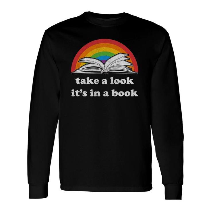 Take A Look It's In A Book Reading Vintage Retro Rainbow Pullover Long Sleeve T-Shirt T-Shirt