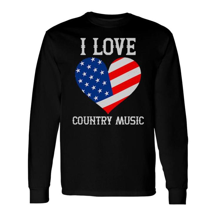 I Love Country Music Retro Vintage Guitar American Flag Long Sleeve T-Shirt T-Shirt