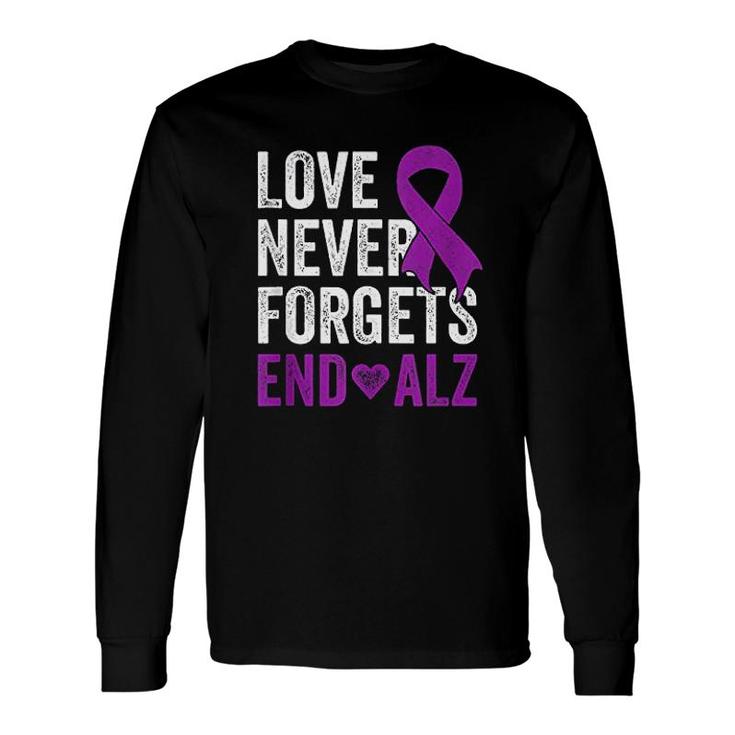 Love Never Forgets Purple Ribbon Awareness End Alzheimers Long Sleeve T-Shirt