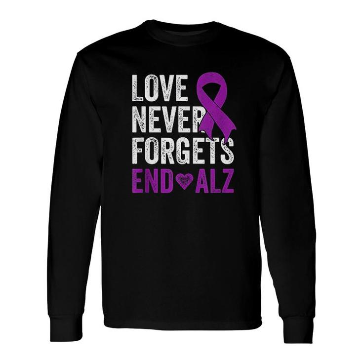 Love Never Forgets Purple Ribbon Awareness End Alzheimers Long Sleeve T-Shirt