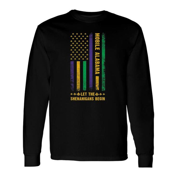 Mardi Gras Mobile Alabama Fleur De Lis American Flag Long Sleeve T-Shirt T-Shirt