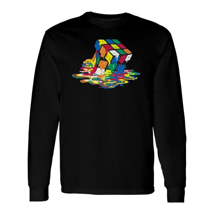 Melted Square Puzzle Cube Game From The 1980S Retro Long Sleeve T-Shirt T-Shirt