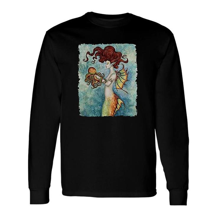 Mermaid And Octopus Art Graphic Long Sleeve T-Shirt