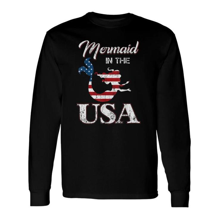 Mermaid In The Usa 4Th Of July American Flag Patriotic Long Sleeve T-Shirt T-Shirt