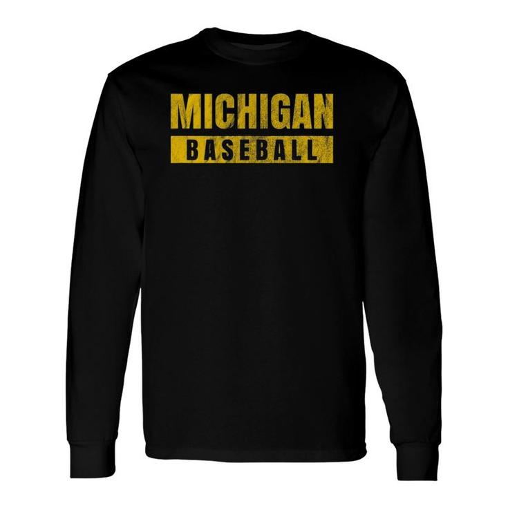 Michigan Baseball Vintage Distressed Long Sleeve T-Shirt T-Shirt