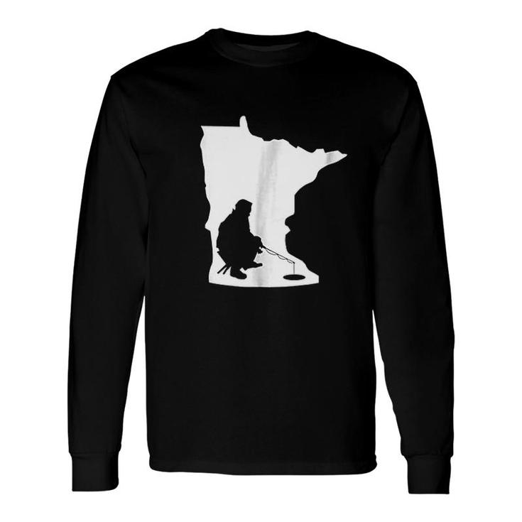 Minnesota Mn State Map Ice Fishing Long Sleeve T-Shirt T-Shirt