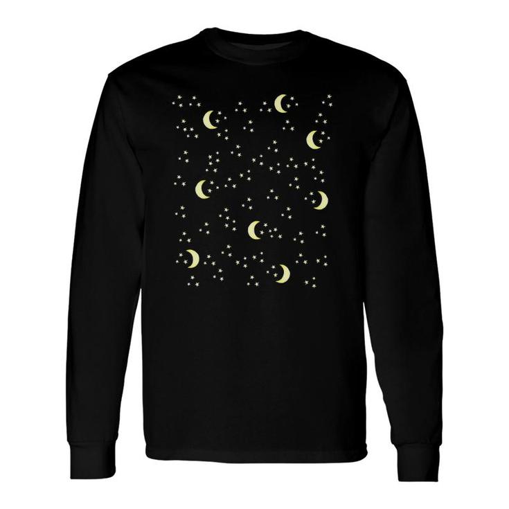 Moon And Stars Night Sky Art Tee S Celestial Long Sleeve T-Shirt