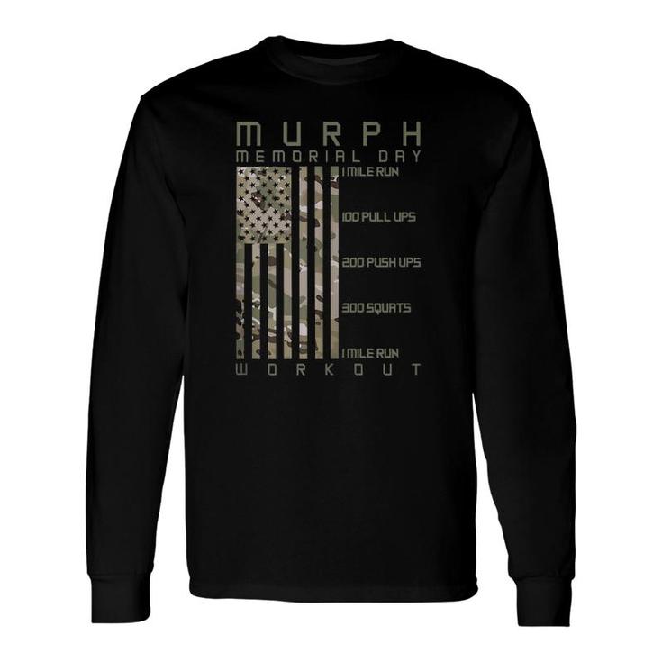 Murph Memorial Day Workout Wod Cam Multi Camo Flag Vertical Long Sleeve T-Shirt T-Shirt