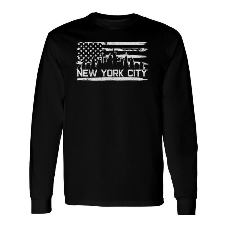 New York City Skyline American Flag Patriotic Souvenir Long Sleeve T-Shirt