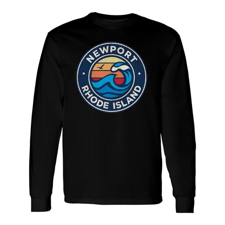 Newport Rhode Island Ri Vintage Nautical Waves Long Sleeve T-Shirt T-Shirt