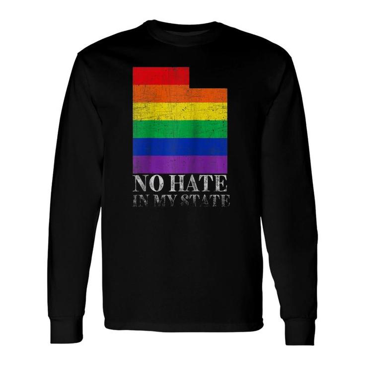 No Hate In My State Utah Map Lgbt Pride Rainbow Flag Raglan Baseball Tee Long Sleeve T-Shirt T-Shirt
