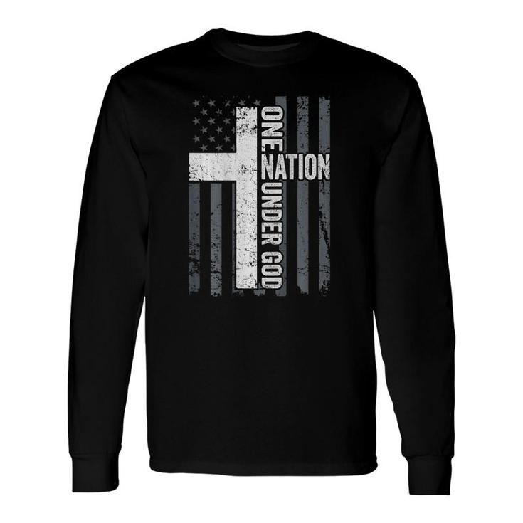 One Nation Under God Christian Worship Cross Flag On Back Long Sleeve T-Shirt T-Shirt