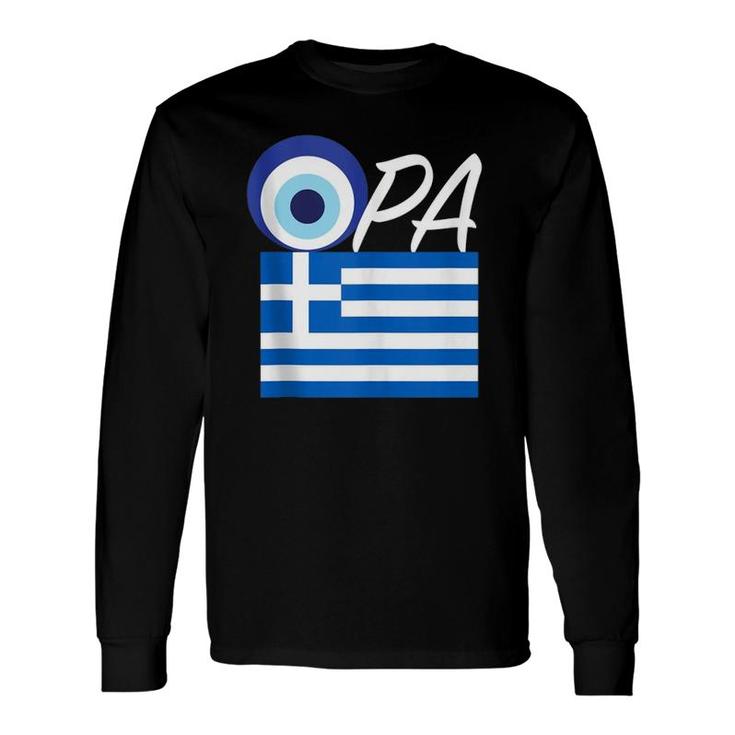 Opa Greek Pride Souvenir Greece Flag Evil Eye Long Sleeve T-Shirt T-Shirt