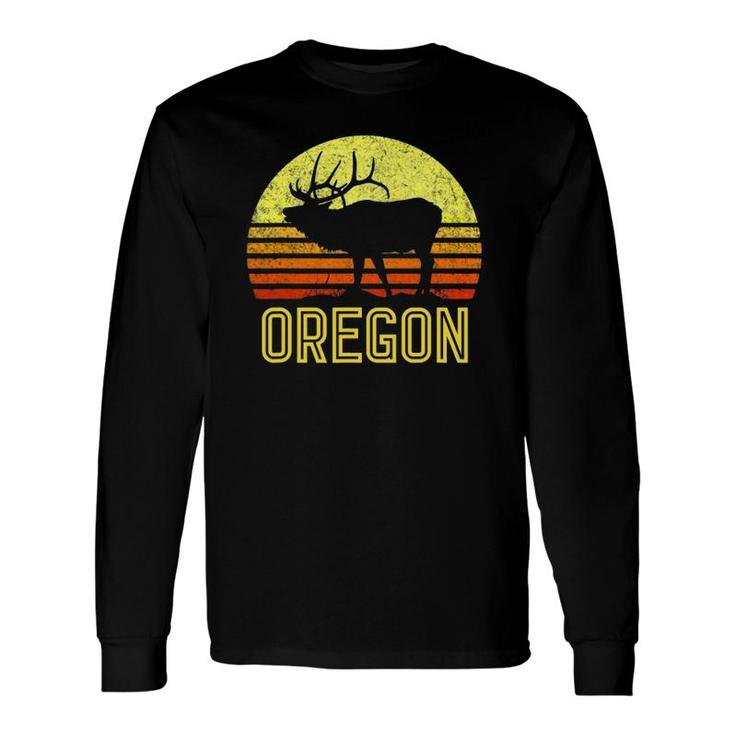 Oregon Elk Hunter Dad Vintage Retro Sun Bow Hunting Long Sleeve T-Shirt T-Shirt