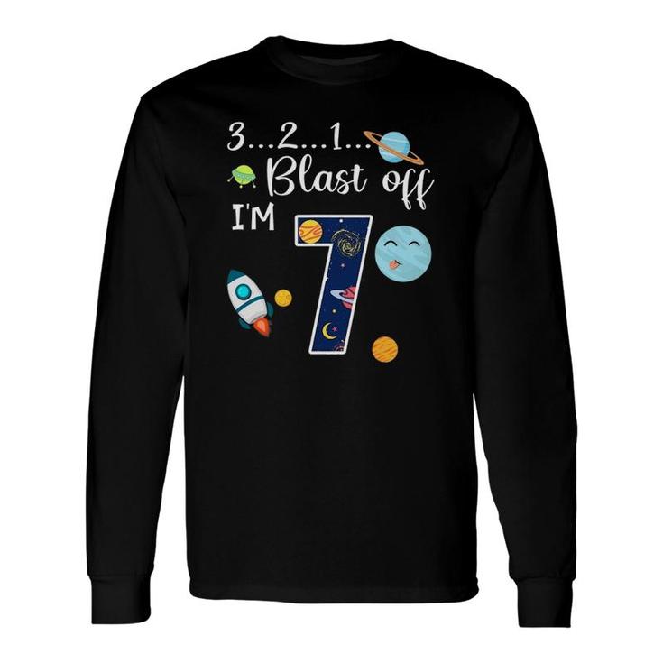 Outer Space 7 Years Old 7Th Birthday Party Long Sleeve T-Shirt