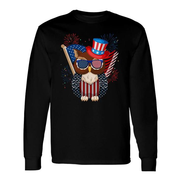 Owl American Flag 4Th Of July Independence Day Owl Lovers Long Sleeve T-Shirt T-Shirt