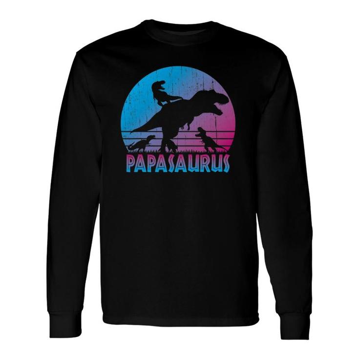 Papasaurus 3 Vintage Retro Sunset Long Sleeve T-Shirt T-Shirt