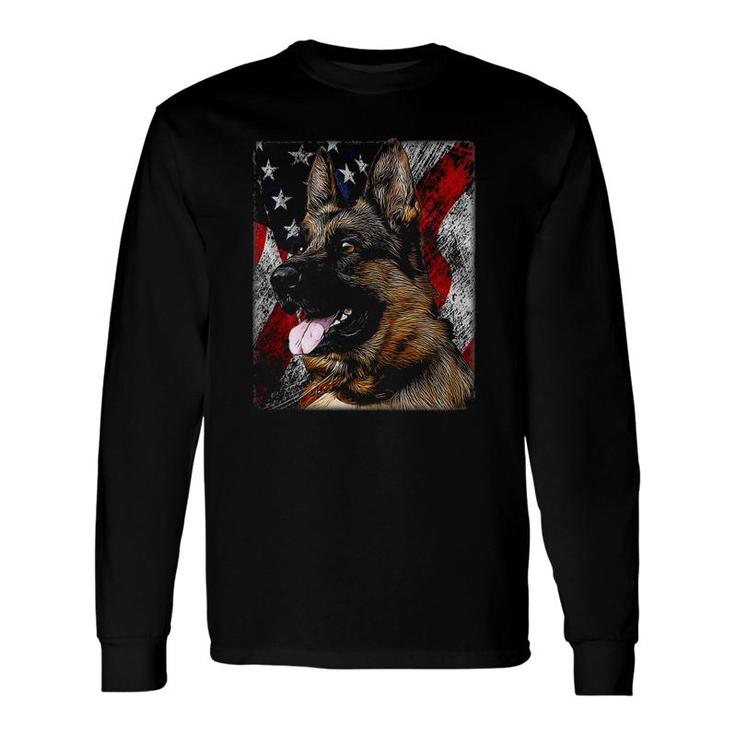 Patriotic German Shepherd Shephard American Flag Puppy Dog Long Sleeve T-Shirt