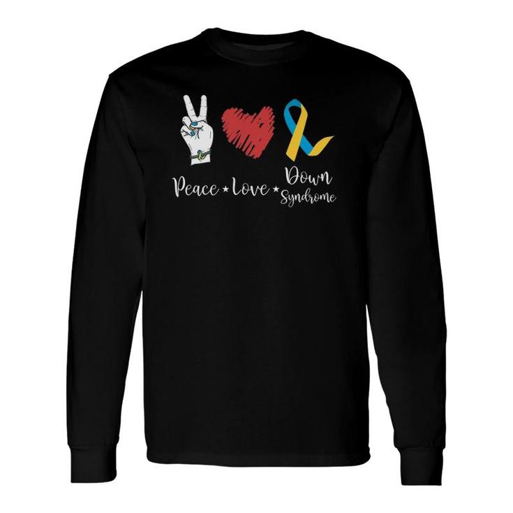 Peace Love Down Syndrome Awareness Ribbon Long Sleeve T-Shirt T-Shirt