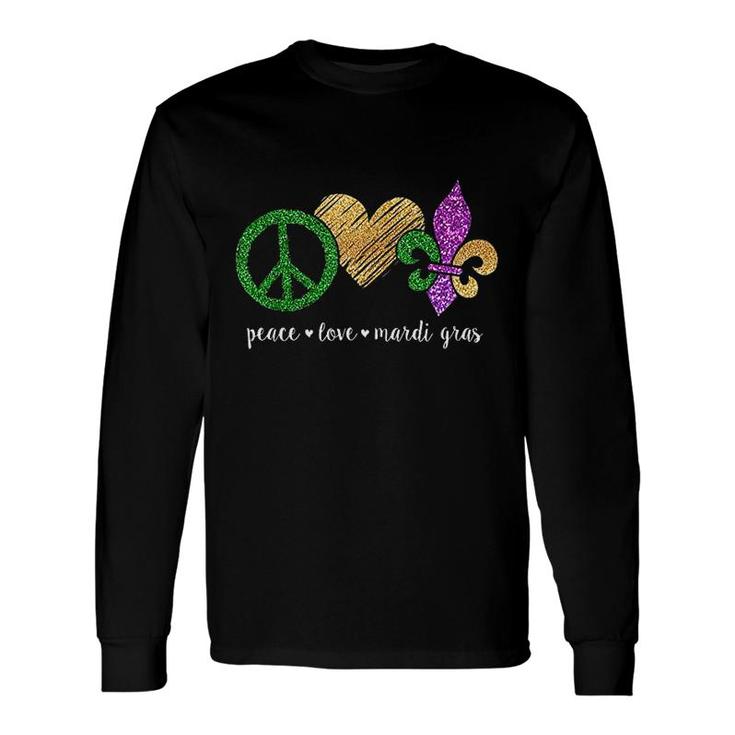 Peace Sign Heart Fleur De Lys Hippie Peace Love New Orleans Mardi Gras 2022 Long Sleeve T-Shirt