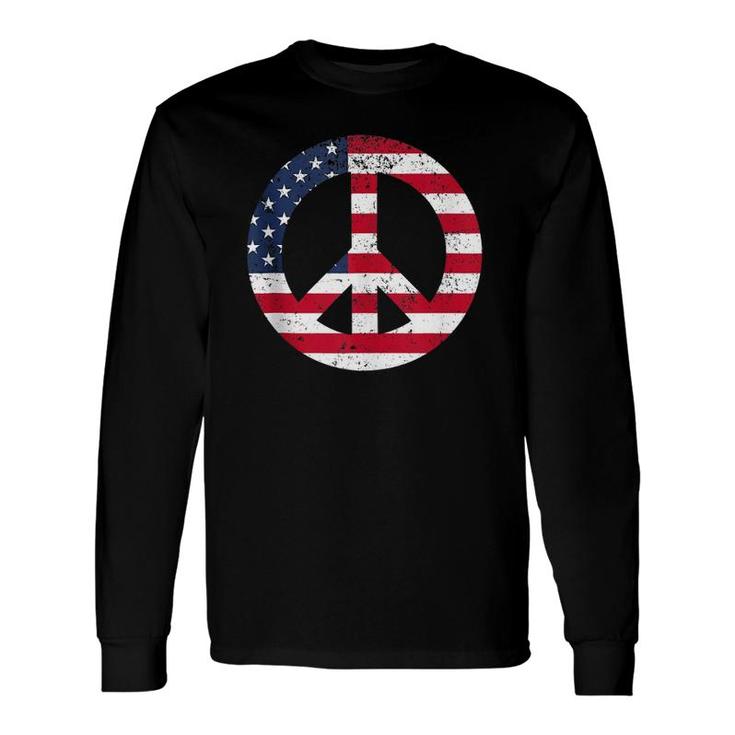 Peace Sign Patriotic Usa Flag Peace & Love Tank Top Long Sleeve T-Shirt T-Shirt