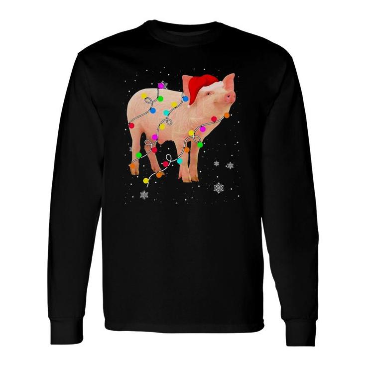 Pig Christmas Lights Xmas Santa Hat Animals Lover Long Sleeve T-Shirt T-Shirt