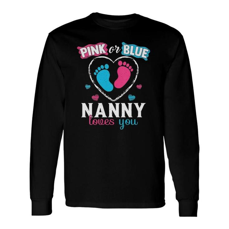 Pink Or Blue Nanny Loves You Baby Gender Nanny V-Neck Long Sleeve T-Shirt T-Shirt