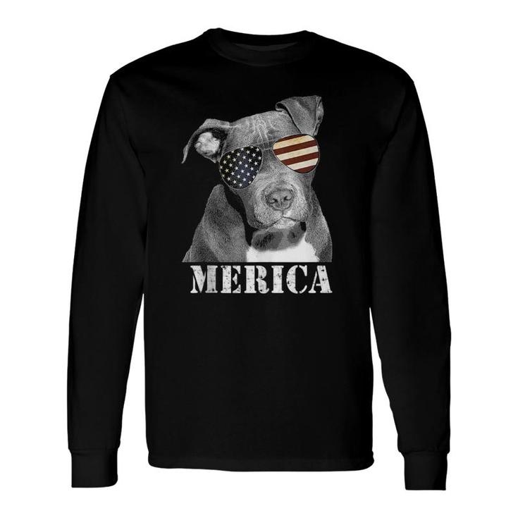 Pitbull Merica Patriotic Dog 4Th July Usa Flag Shades Long Sleeve T-Shirt T-Shirt