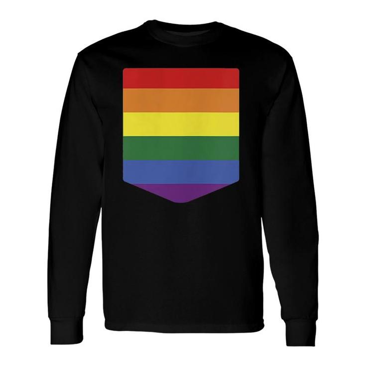 Pocket Rainbow Flag Print Retro Gay Lgbt Pride Month Support Long Sleeve T-Shirt T-Shirt