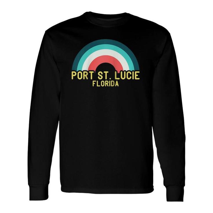 Port St Lucie Florida Vintage Retro Rainbow Raglan Baseball Tee Long Sleeve T-Shirt T-Shirt
