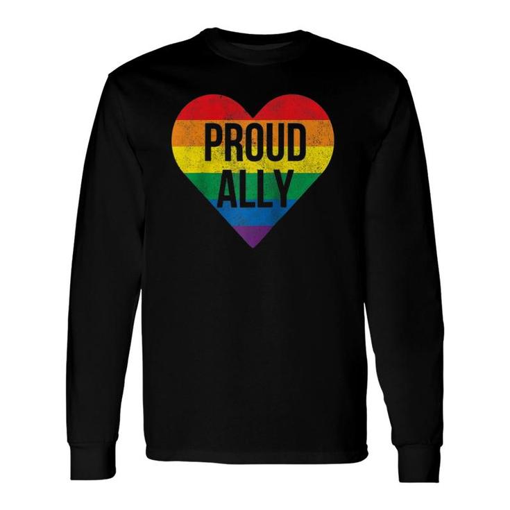 Proud Ally Gay Pride Month Lgbtq Flag Cute Heart Vintage Raglan Baseball Tee Long Sleeve T-Shirt T-Shirt