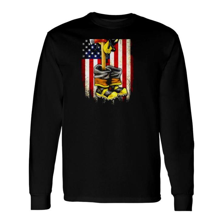 Proud Firefighter Uniform American Flag Long Sleeve T-Shirt T-Shirt