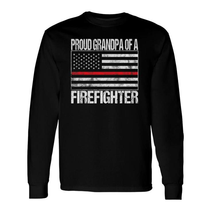Proud Grandpa Of A Firefighter Fireman Support Red Line Flag Long Sleeve T-Shirt T-Shirt