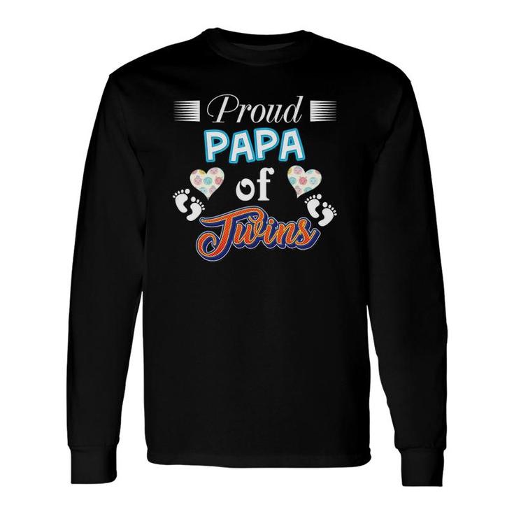 Proud Papa Of Twins Father Day Heart Footprint Dad Daddy Long Sleeve T-Shirt T-Shirt