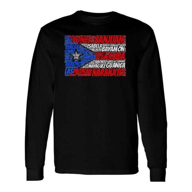 Puerto Rican Flag With Towns And Cities Of Puerto Rico Long Sleeve T-Shirt T-Shirt