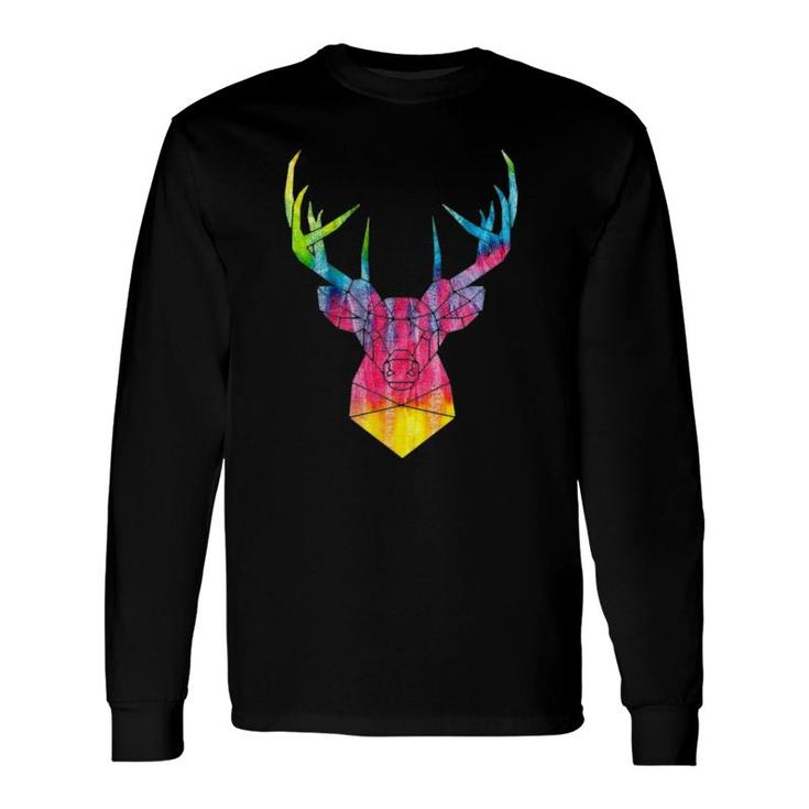 Rainbow Hippie Art Buck Wildlife Deer Hippy Trippy Tie Dye Long Sleeve T-Shirt T-Shirt