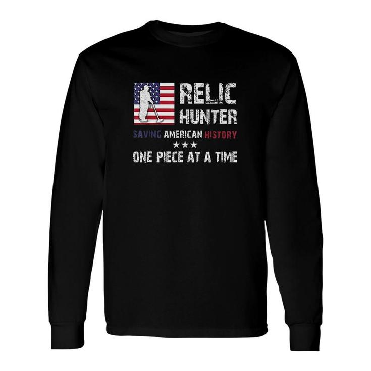 Relic Hunter Metal Detector Treasure Hunting Us Flag Long Sleeve T-Shirt T-Shirt