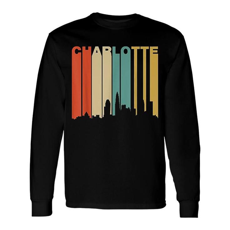 Retro 1970s Style Charlotte North Carolina Skyline Long Sleeve T-Shirt