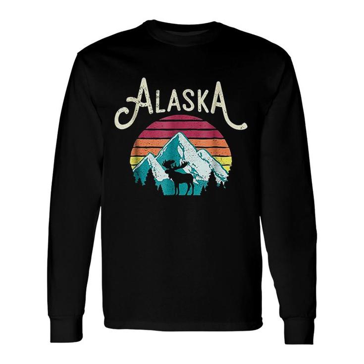 Retro Alaska Ak Juneau Mountains Wildlife Moose Long Sleeve T-Shirt T-Shirt