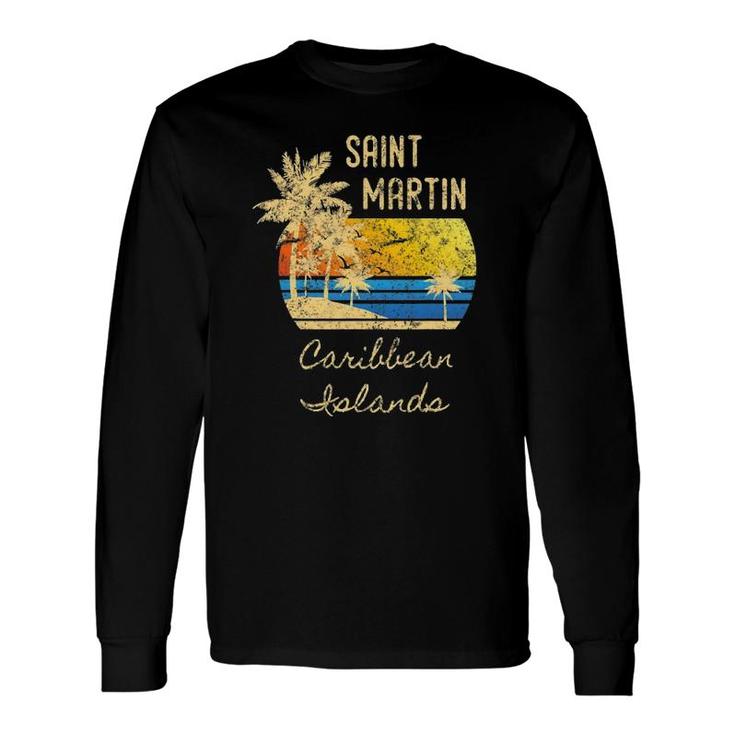 Retro Cool St Martin Caribbean Islands Distressed Sunset Long Sleeve T-Shirt T-Shirt
